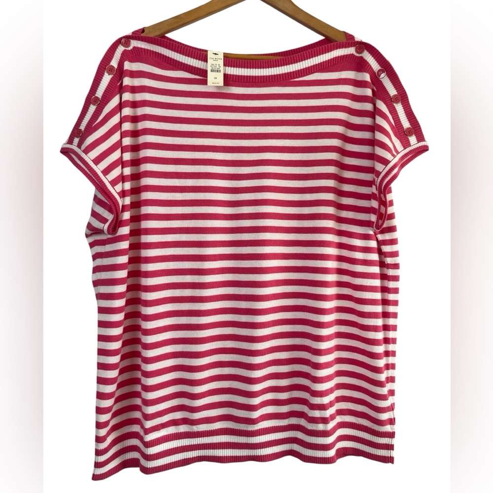 Talbots Pink and White Striped Boatneck Sweater Top